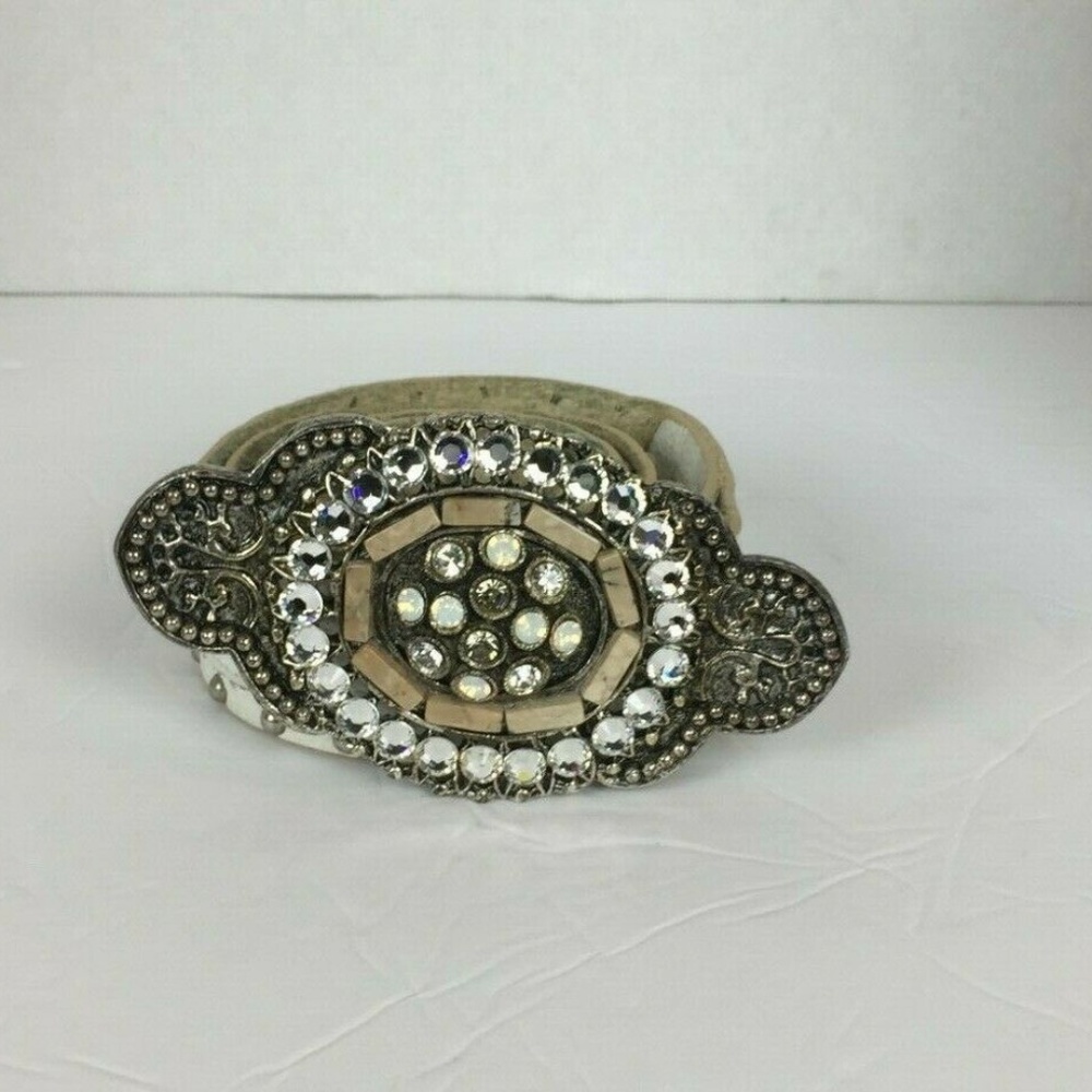 White Women's Sequin Leather Stud Belt 6194